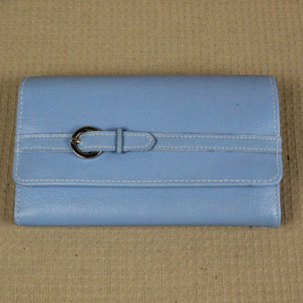 Blue Faux Leather Checkbook Wallet Organizer Y2K Coastal Grandma Minimalist 7"